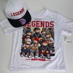White Kids Graphic Tee & hat SZ 5 NWT